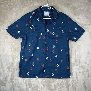 Farah Shirt Mens Large Blue Geometric Short Sleeve Button Up Cotton Casual